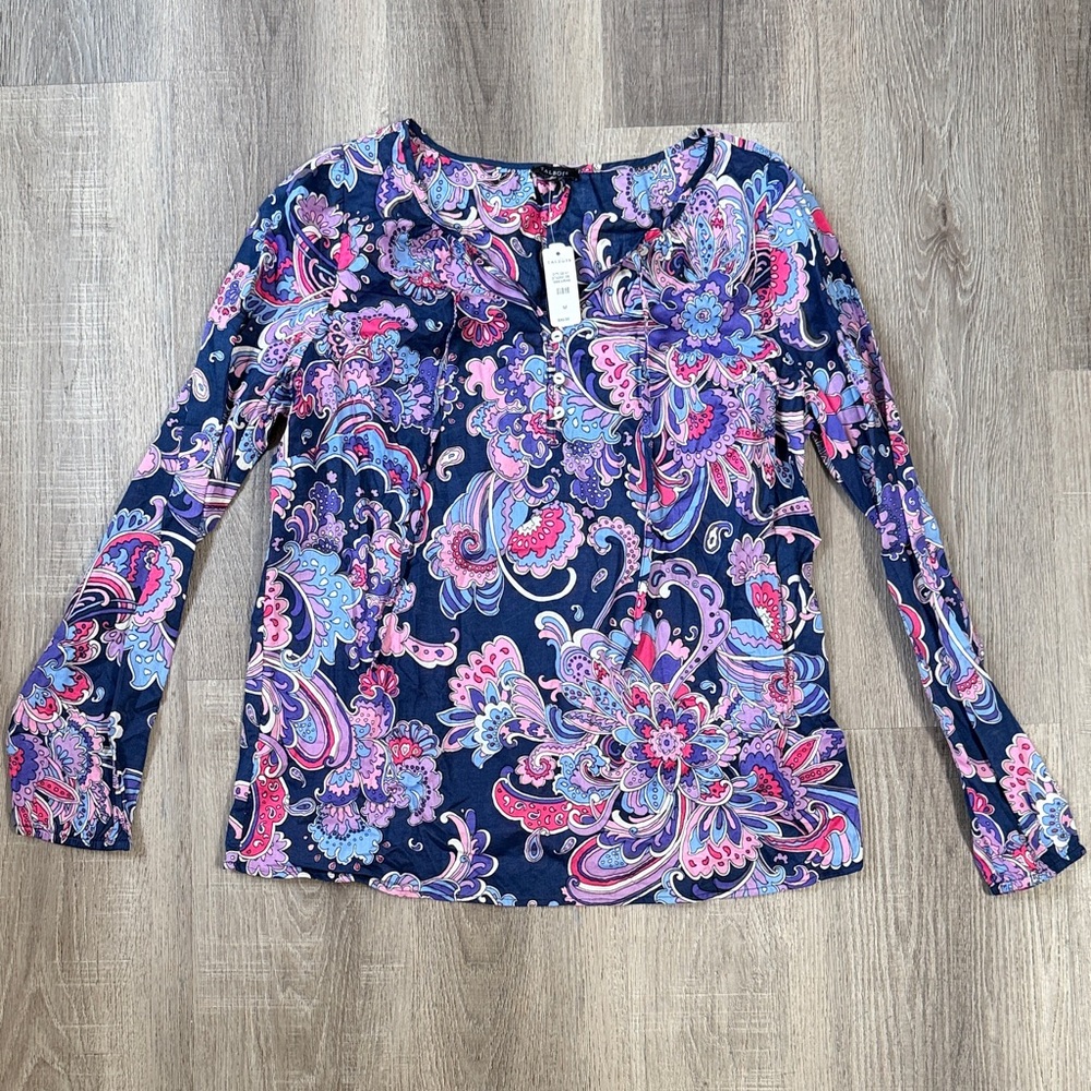 Talbots Navy and Pink Paisley Blouse